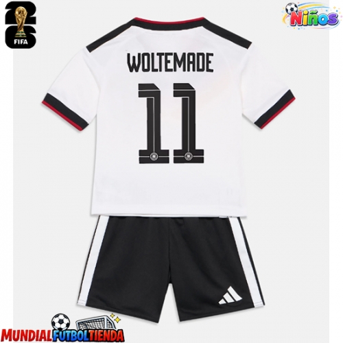 Camiseta Alemania Nick Woltemade #11 Primera Equipación Replica Mundial 2026 para niños mangas cortas (+ Pantalones cortos)